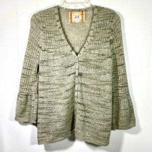 Chelsea & Violet Women's Sweater Medium Wool Alpaca Mohair Cardigan Taupe Gold
